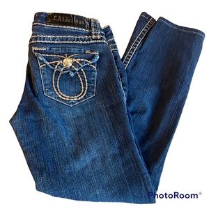 L.A. Idol USA Jeans Pants Sz 3 Juniors Embellished Distress Gem Stone Blue Denim